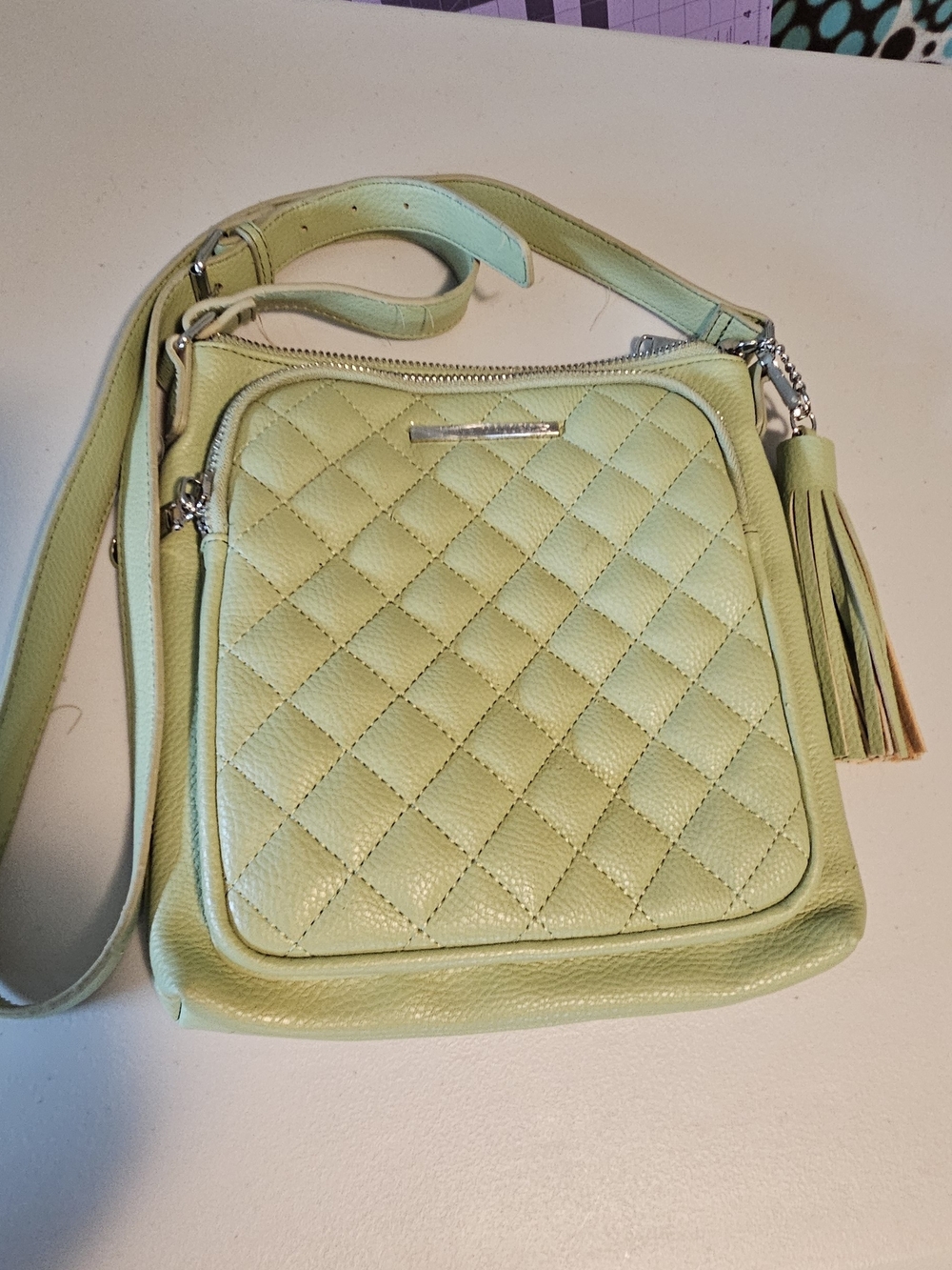 Steve Madden Quilted Crossbody Bag with Tassel in Light Green
